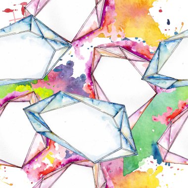 Renkli elmas taş takı mineraller. Suluboya kristal taş arka plan ayarlayın. Sorunsuz arka plan deseni.