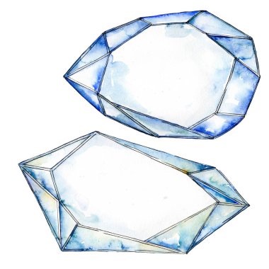 Renkli elmas taş takı mineraller. Suluboya arka plan ayarlamak. İzole kristal illüstrasyon öğesi.