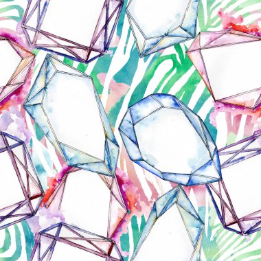 Renkli elmas taş takı mineraller. Suluboya kristal taş arka plan ayarlayın. Sorunsuz arka plan deseni.