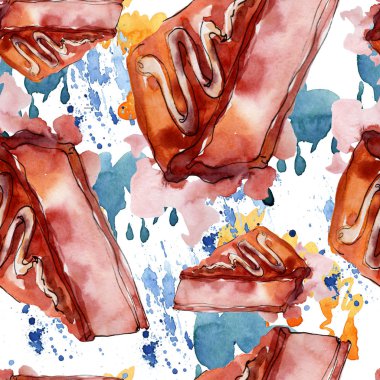 Suluboya tarzında lezzetli kek. Suluboya illüstrasyon seti. Kesintisiz arka plan deseni.