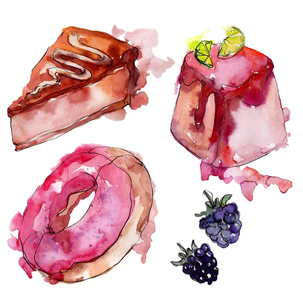 Tasty cake in a watercolor style. Background illustration set. Watercolour drawing fashion aquarelle isolated. — Stock Photo, Image