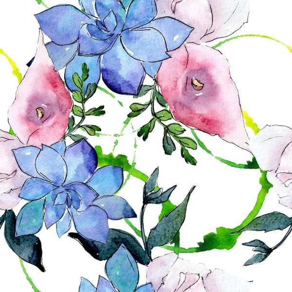 Bouquet floral de fleurs botaniques. Ensemble d'illustration de fond aquarelle. Modèle de fond sans couture . — Photo
