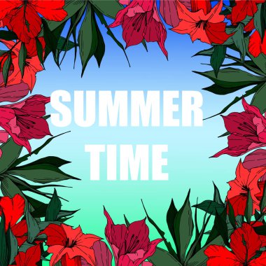 Vektör Tropikal çiçekler ve izole yaprakları. Siyah ve beyaz oyulmuş mürekkep sanatı. Çerçeve kenarlık süs karesi.