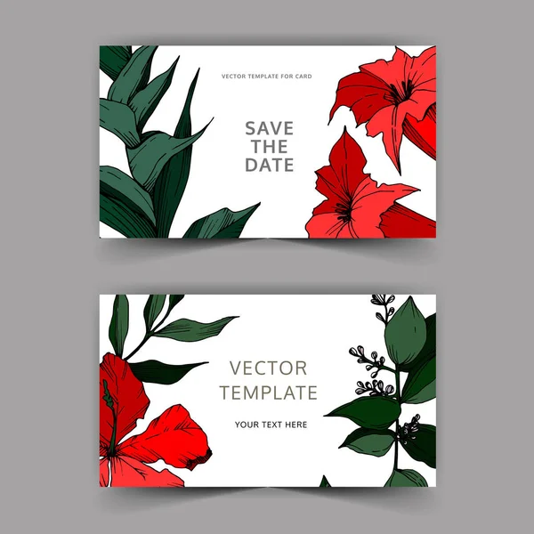 Vector Flores y hojas tropicales. Tinta grabada en blanco y negro. Boda tarjeta de fondo borde decorativo . — Vector de stock