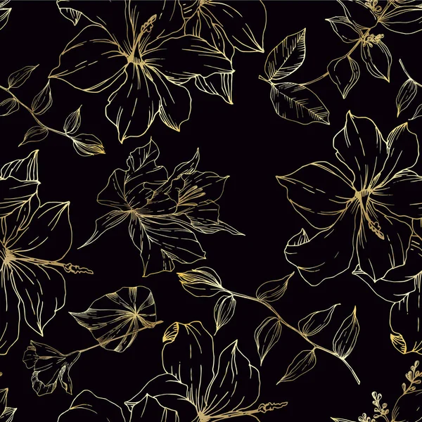 Vektor tropiska blommor och lämnar isolerade. Svart och vit graverad bläck konst. Sömlöst bakgrundsmönster. — Stock vektor