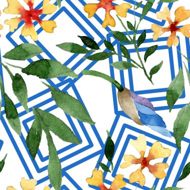 Süs Çiçek Botanik çiçekler. Suluboya arka plan illüstrasyon küme. Sorunsuz arka plan deseni.