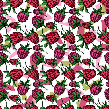 Vektör Ahududu sağlıklı gıda izole. Siyah ve beyaz oyulmuş mürekkep sanatı. Kesintisiz arka plan deseni.