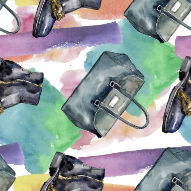 Bir suluboya stil izole öğesi moda kroki. Suluboya resim ayarlayın. Sorunsuz arka plan deseni.