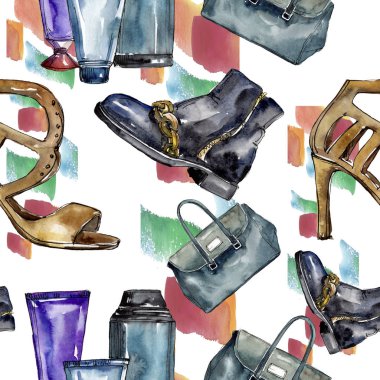 Bir suluboya stil izole öğesi moda kroki. Suluboya resim ayarlayın. Sorunsuz arka plan deseni.