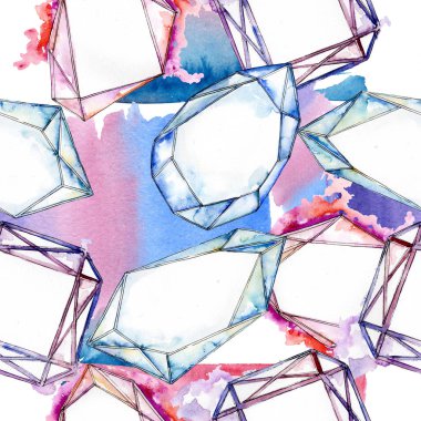 Renkli elmas taş takı mineraller. Suluboya kristal taş arka plan ayarlayın. Sorunsuz arka plan deseni.