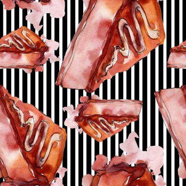 Suluboya tarzında lezzetli kek. Suluboya illüstrasyon seti. Kesintisiz arka plan deseni.