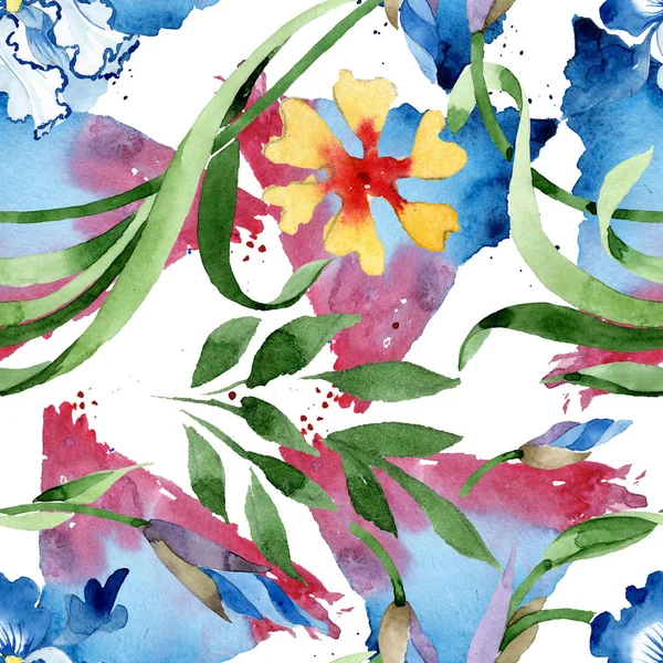 Blumenschmuck, botanische Blumen. Aquarell Hintergrundillustration Set. nahtloses Hintergrundmuster. — Stockfoto