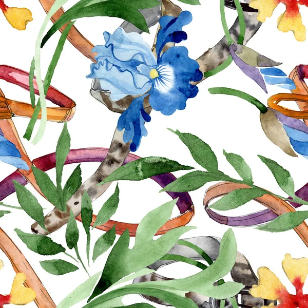 Ornament květinové botanické květin. Sada akvarel pozadí obrázku. Vzor bezešvé pozadí. — Stock fotografie