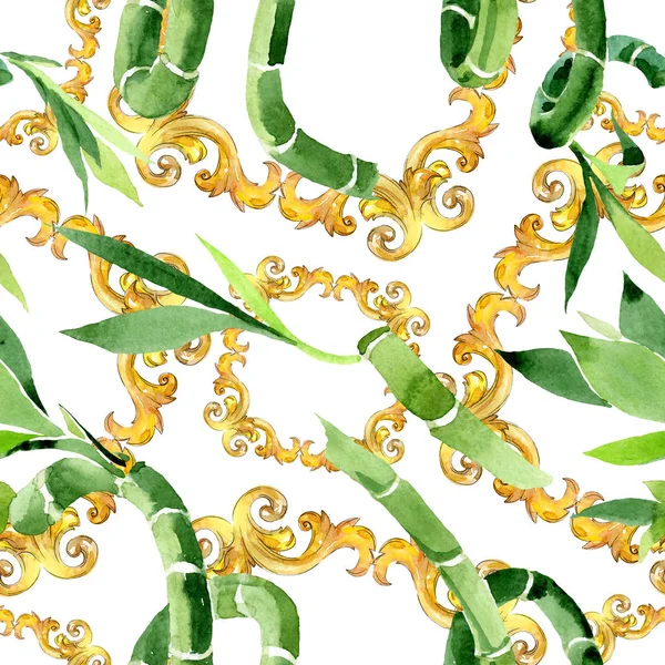 Groene Draceana sanderiana. Aquarel achtergrond illustratie instellen. Naadloos achtergrond patroon. — Stockfoto