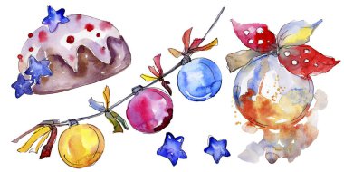 Noel kış tatili sembolü izole. Suluboya arka plan seti. Yalıtılmış noel illüstrasyon öğesi.