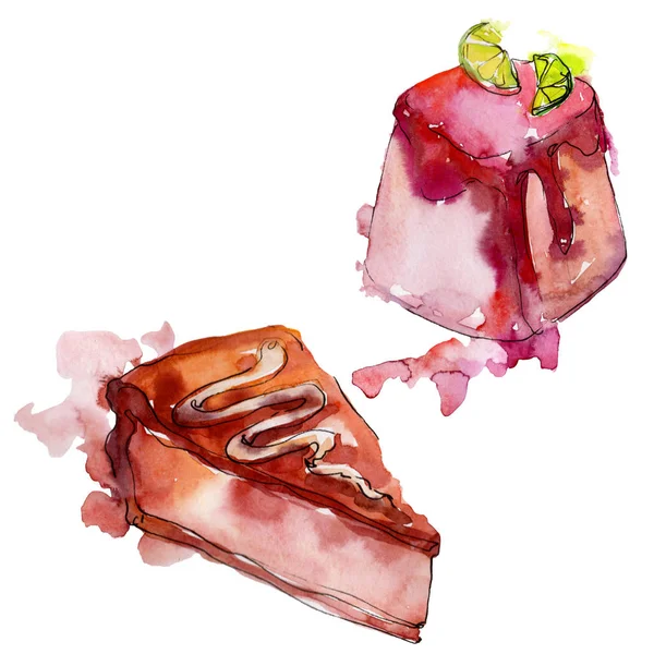 Gâteau savoureux dans un style aquarelle. Jeu d'illustration de fond. Aquarelle dessin mode aquarelle isolé . — Photo