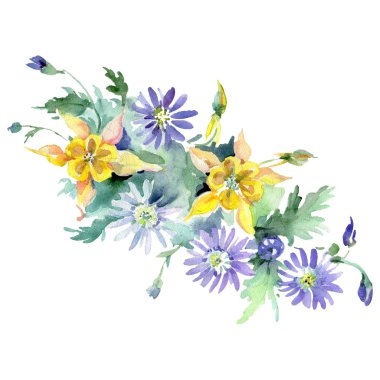 Buket çiçek botanik çiçekler. Suluboya arka plan seti. İzole buketleri illüstrasyon elemanı.