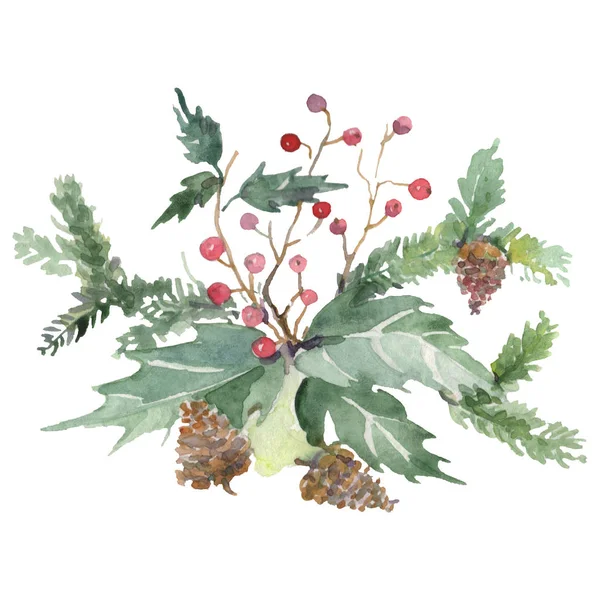 Bouquet karácsony szimbólum elszigetelt. Akvarell háttér illusztráció meg. Izolált csokor illusztrációs elem. — Stock Fotó