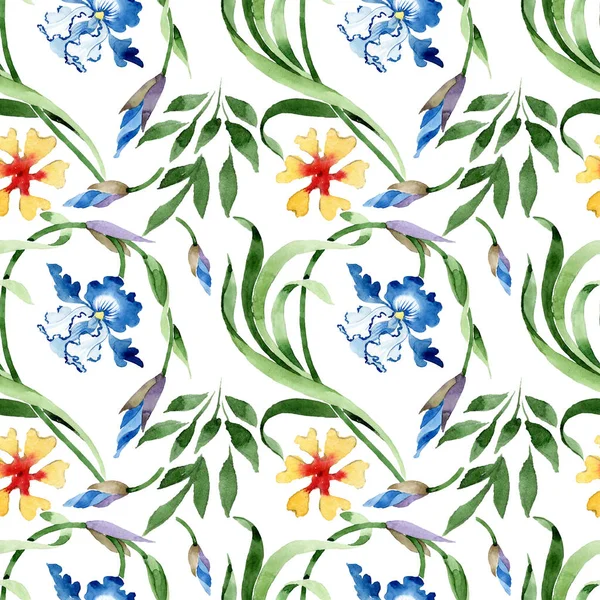 Ornament floral botanical flowers. Watercolor background illustration set. Seamless background pattern. — Stock Photo, Image