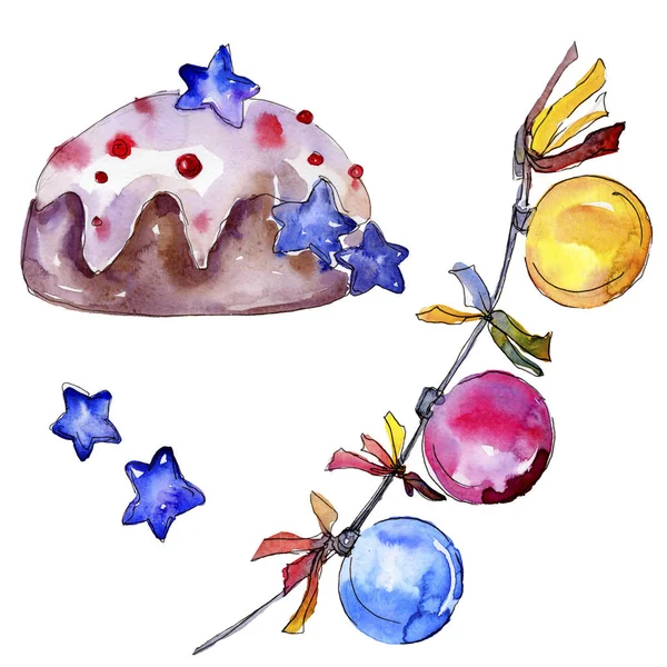 Noel kış tatili sembolü izole. Suluboya arka plan seti. Yalıtılmış noel illüstrasyon öğesi.