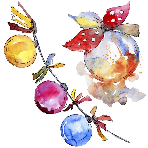 Noel kış tatili sembolü izole. Suluboya arka plan seti. Yalıtılmış noel illüstrasyon öğesi.