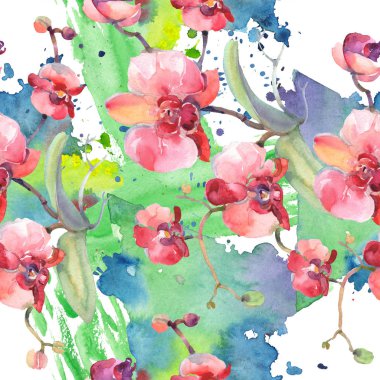 Buket çiçek botanik çiçekler. Suluboya arka plan illüstrasyon küme. Sorunsuz arka plan deseni.