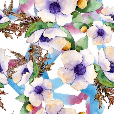 Buket çiçek botanik çiçekler. Suluboya arka plan illüstrasyon küme. Sorunsuz arka plan deseni.