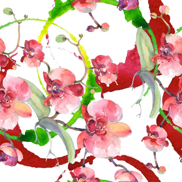 Boeket bloemen botanische bloemen. Aquarel achtergrond afbeelding instellen. Naadloze achtergrondpatroon. — Stockfoto