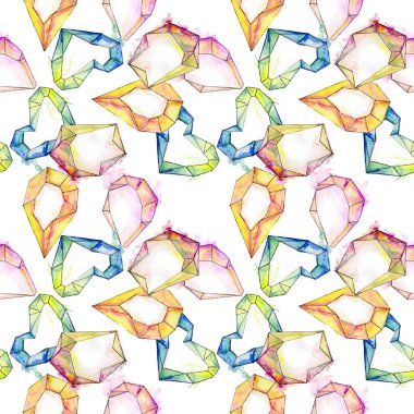 Renkli elmas kaya takı mineral. Suluboya arka plan illüstrasyon seti. Kesintisiz arka plan deseni.