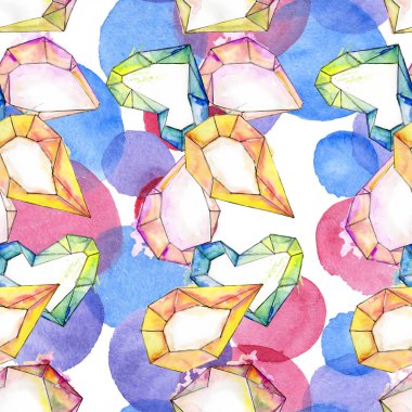 Renkli elmas kaya takı mineral. Suluboya arka plan illüstrasyon seti. Kesintisiz arka plan deseni.