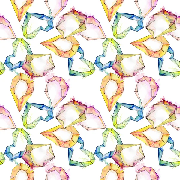 Colorful diamond rock jewelry mineral. Watercolor background illustration set. Seamless background pattern. — Stock Photo, Image