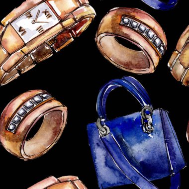 Bir suluboya stil izole öğesi moda kroki. Suluboya resim ayarlayın. Sorunsuz arka plan deseni.