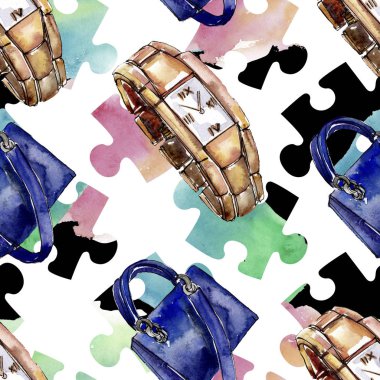 Bir suluboya stil izole öğesi moda kroki. Suluboya resim ayarlayın. Sorunsuz arka plan deseni.