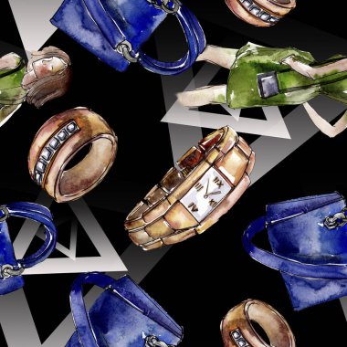 Bir suluboya stil izole öğesi moda kroki. Suluboya resim ayarlayın. Sorunsuz arka plan deseni.