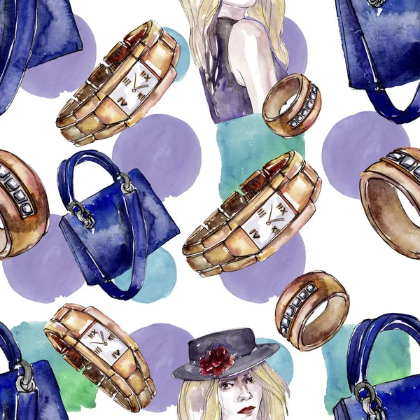 Bir suluboya stil izole öğesi moda kroki. Suluboya resim ayarlayın. Sorunsuz arka plan deseni.