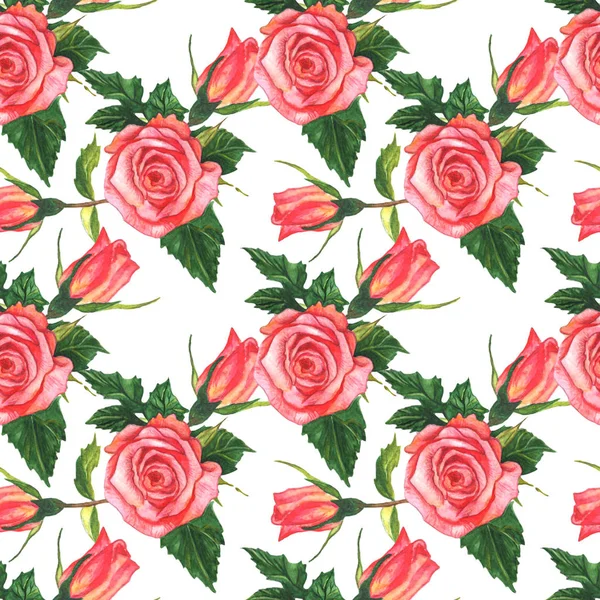 Pink rose floral botanical flower. Watercolor background illustration set. Seamless background pattern. — Stock Photo, Image