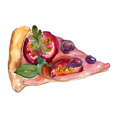 Fast food itallian pizza izole bir suluboya tarzında. Aquarelle gıda resimde arka planı için.