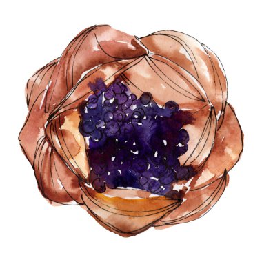 Suluboya tarzında lezzetli kek. Arka plan illüstrasyon seti. Suluboya çizim moda akuarelle izole.