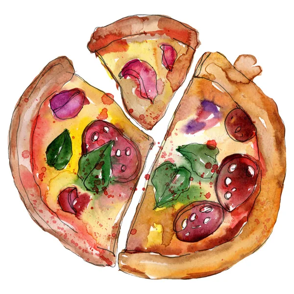 Fast food itallian pizza izole bir suluboya tarzında. Aquarelle gıda resimde arka planı için. — Stok fotoğraf