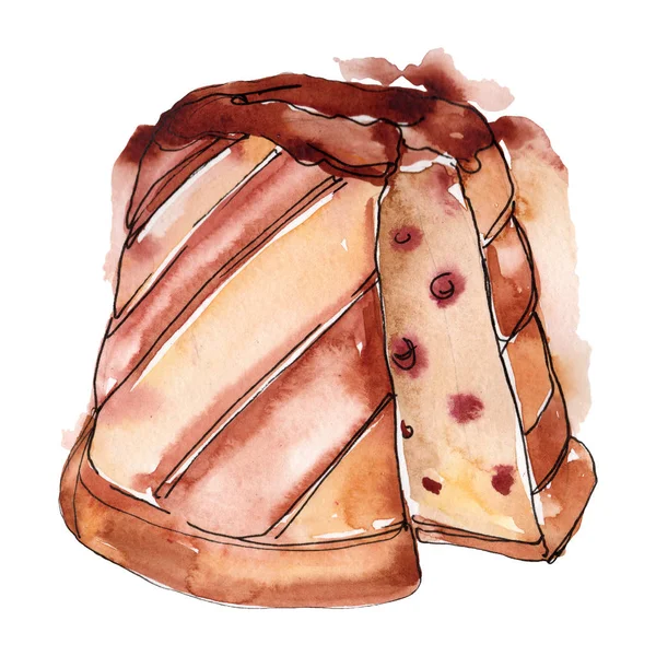 Gâteau savoureux dans un style aquarelle. Jeu d'illustration de fond. Aquarelle dessin mode aquarelle isolé . — Photo