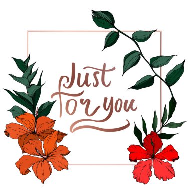 Vektör Tropikal çiçekler ve izole yaprakları. Siyah ve beyaz oyulmuş mürekkep sanatı. Çerçeve kenarlık süs karesi.