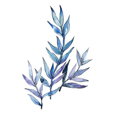 Mavi su altı doğa mercan resifi. Suluboya arka plan illüstrasyon seti.