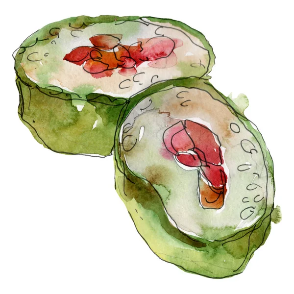 Conjunto de sushi aquarela de bela ilustração de comida japonesa saborosa. Objetos desenhados à mão isolados no fundo branco . — Fotografia de Stock