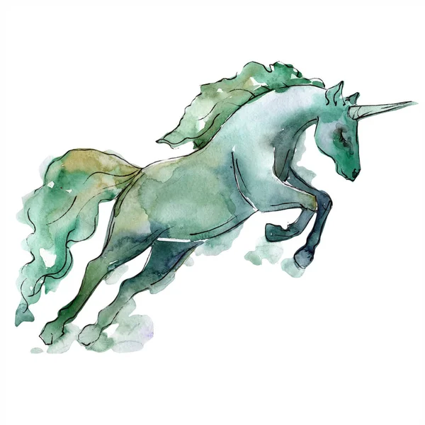 Lindo caballo unicornio. Carácter cuerno de animal arco iris. Acuarela fondo ilustración conjunto . —  Fotos de Stock