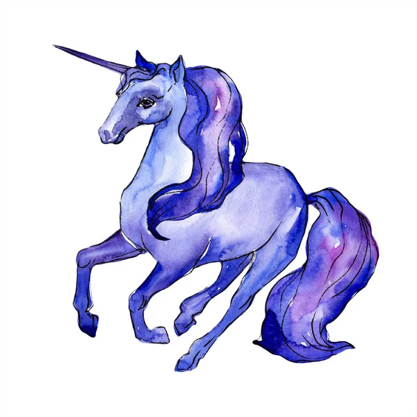 Cute unicorn horse. Rainbow animal horn character. Watercolor background illustration set. — Stock Photo, Image