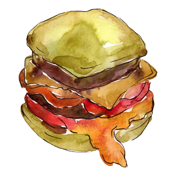 Hamburguesa de comida rápida aislada. Conjunto de ilustración de fondo acuarela. Elemento de ilustración de snack aislado . — Foto de Stock