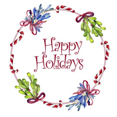 Bir suluboya tarzı izole Noel kış tatili sembolü. Aquarelle noel çerçevesi sınır süs kare.