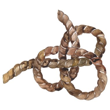 Deniz düğümleri bir suluboya tarzı izole halatlar elemanı cazibe illüstrasyon kroki. Suluboya arka plan seti.