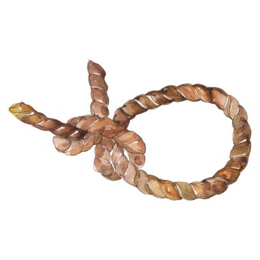 Deniz düğümleri bir suluboya tarzı izole halatlar elemanı cazibe illüstrasyon kroki. Suluboya arka plan seti.