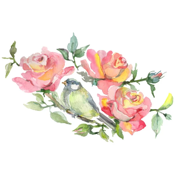 Rose boeket bloemen botanische bloemen. Aquarel achtergrond illustratie instellen. Geïsoleerde rozen illustratie element. — Stockfoto